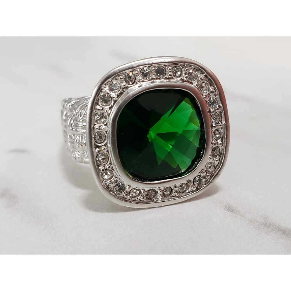 HAGGA Green Crystal Statement Ring Silver Tone Men's Women's Unisex CHAMPIONSHIP
